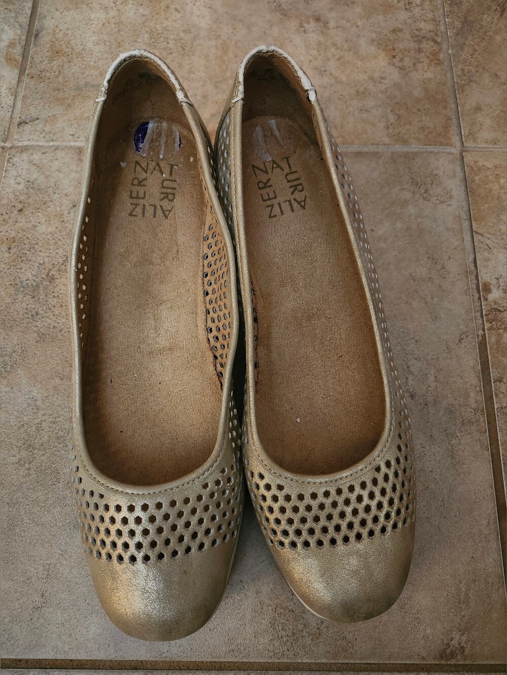 Naturalizer Women's Gold Perforated Round-Toe Flats